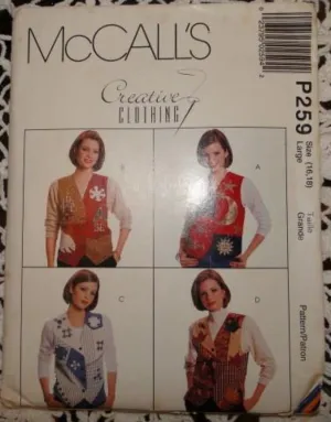 McCall's P259 Sewing Pattern Ladies Vest and Appliques 1995