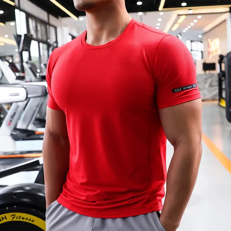 Men's Casual Sportswear Youth Fitness Sports Clothes Gym Running T-Shirt Outdoor Jogging Tops Thin Breathable Elasticity Dry Fit