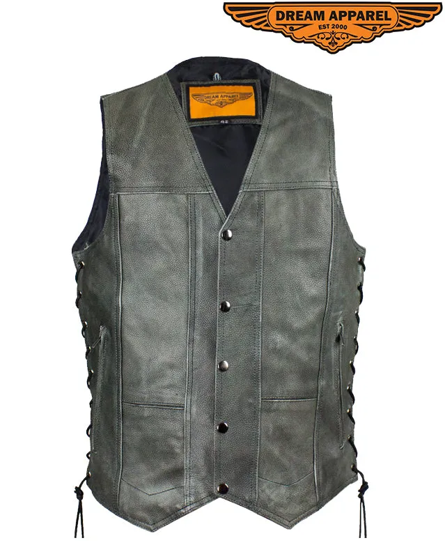 Men's Gray Club Vest with Concealed Carry Pockets & Side Laces