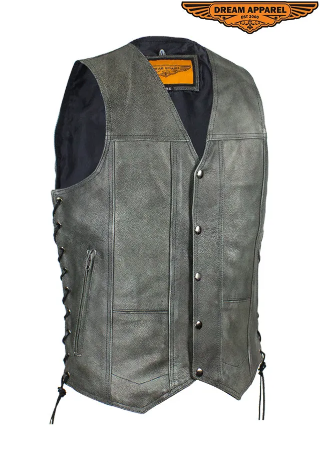 Men's Gray Club Vest with Concealed Carry Pockets & Side Laces