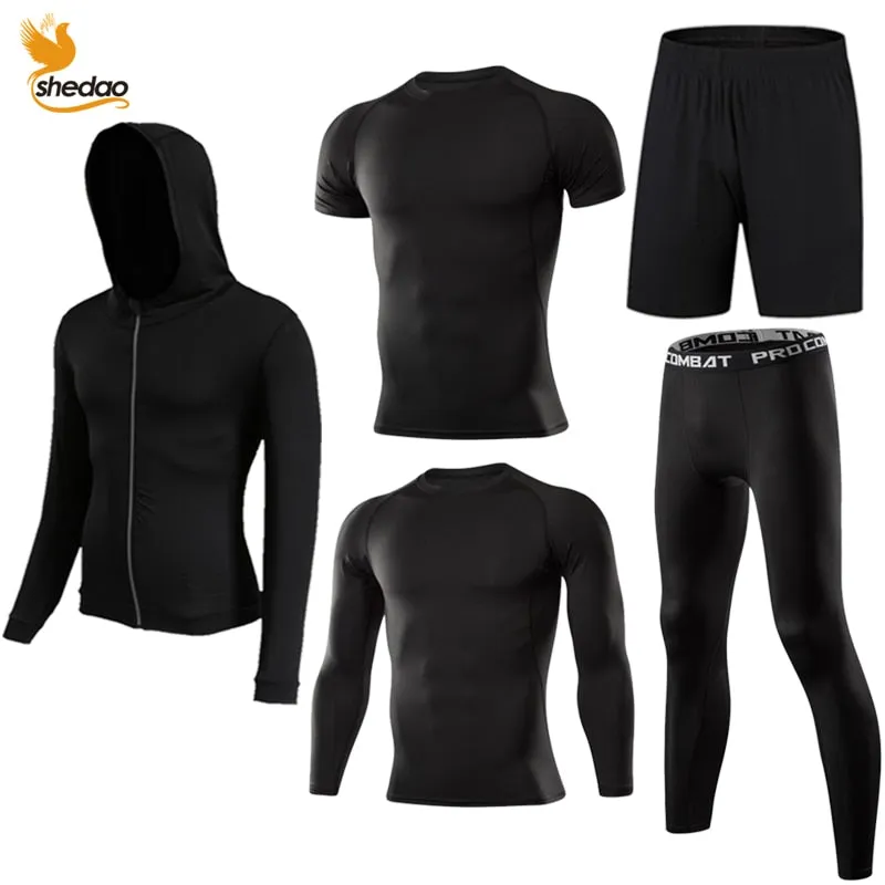 Men's Gym Training Fitness Sportswear Tights Slim Clothes Running Workout Tracksuit Suits Quick Drying High Elastic Sports Wear