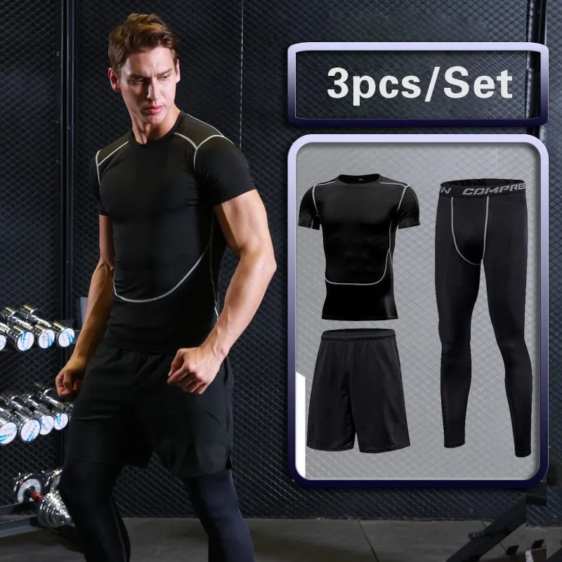 Men's Gym Training Fitness Sportswear Tights Slim Clothes Running Workout Tracksuit Suits Quick Drying High Elastic Sports Wear