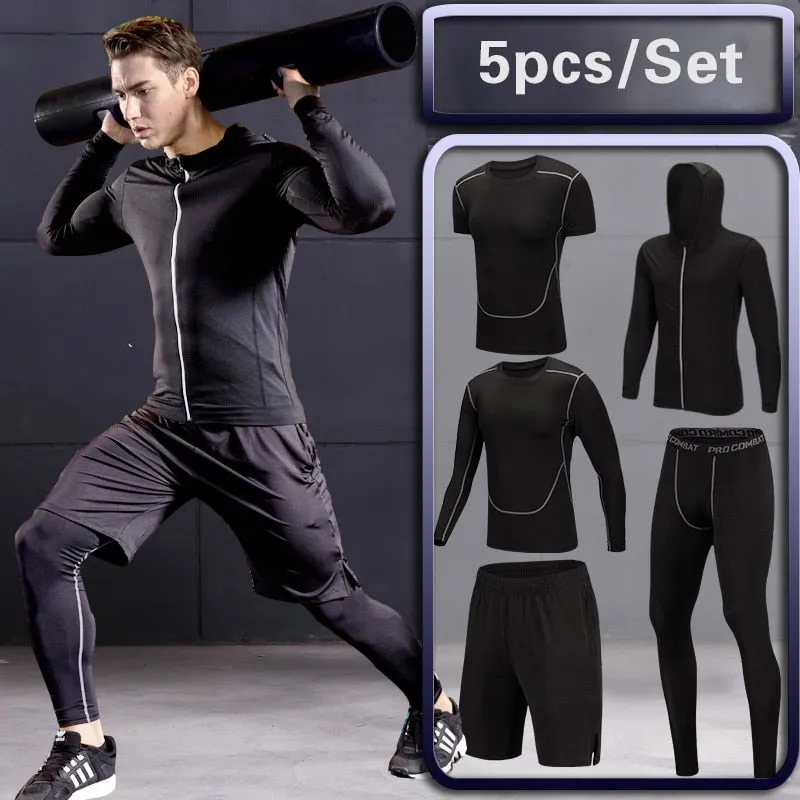 Men's Gym Training Fitness Sportswear Tights Slim Clothes Running Workout Tracksuit Suits Quick Drying High Elastic Sports Wear