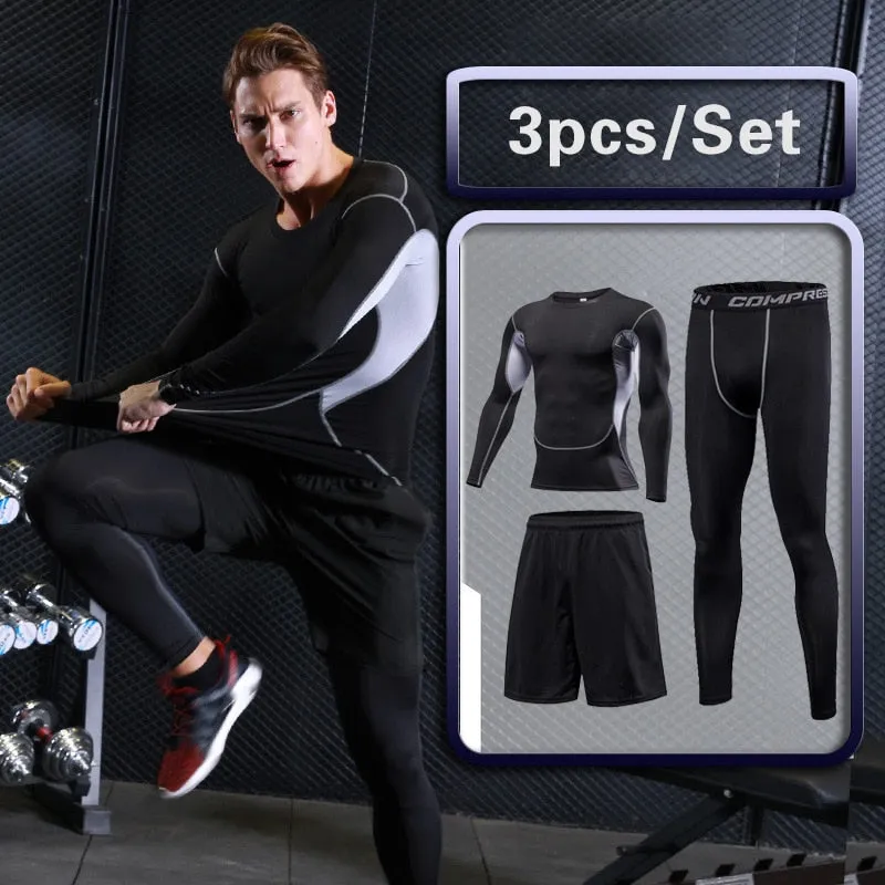 Men's Gym Training Fitness Sportswear Tights Slim Clothes Running Workout Tracksuit Suits Quick Drying High Elastic Sports Wear