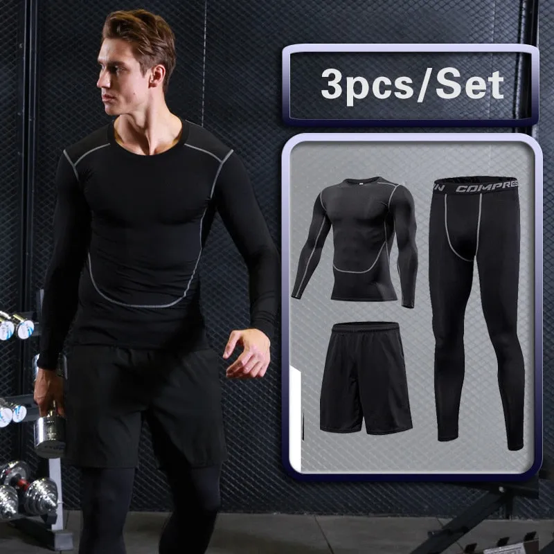 Men's Gym Training Fitness Sportswear Tights Slim Clothes Running Workout Tracksuit Suits Quick Drying High Elastic Sports Wear