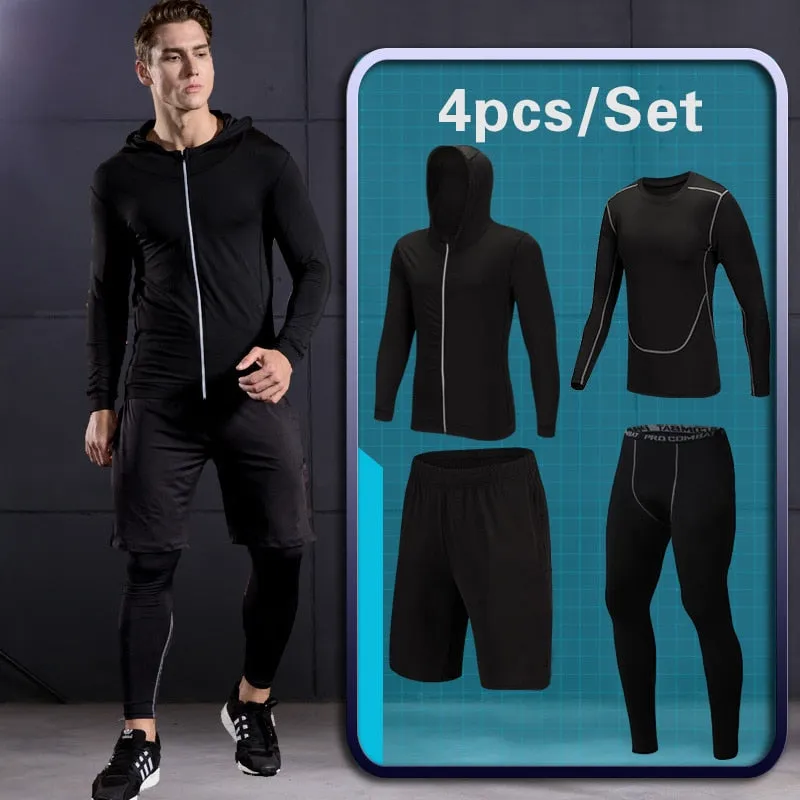 Men's Gym Training Fitness Sportswear Tights Slim Clothes Running Workout Tracksuit Suits Quick Drying High Elastic Sports Wear