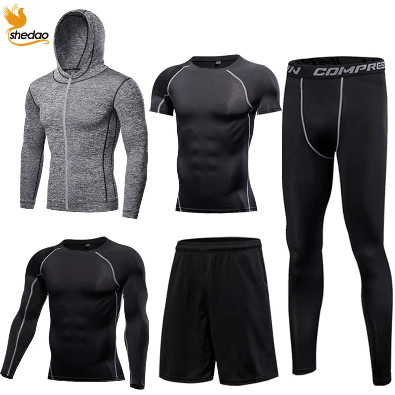 Men's Gym Training Fitness Sportswear Tights Slim Clothes Running Workout Tracksuit Suits Quick Drying High Elastic Sports Wear