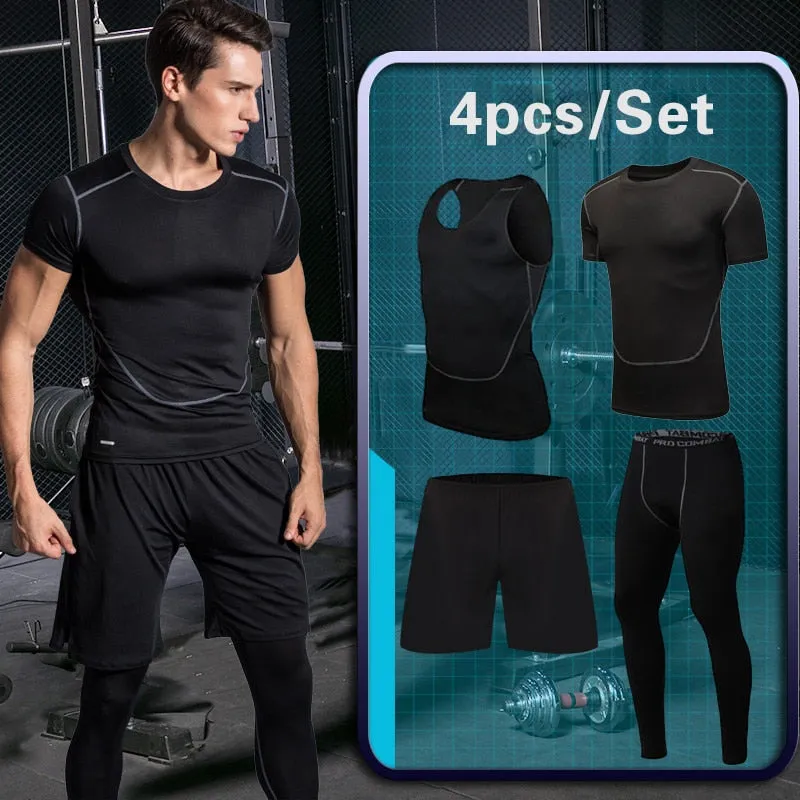 Men's Gym Training Fitness Sportswear Tights Slim Clothes Running Workout Tracksuit Suits Quick Drying High Elastic Sports Wear