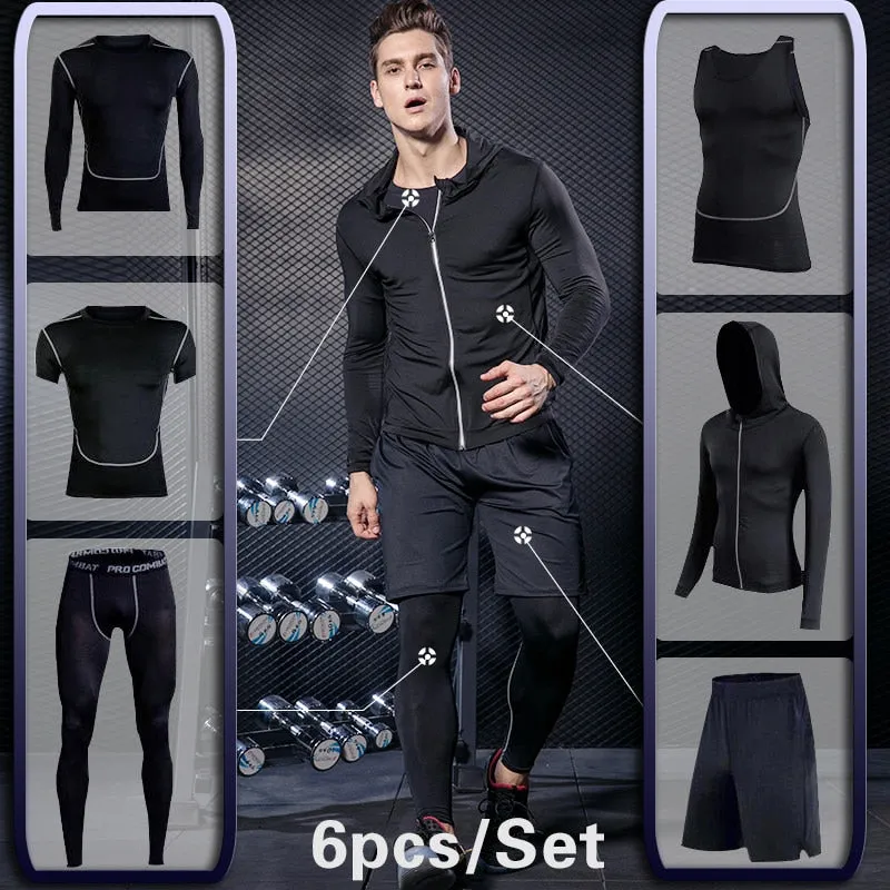 Men's Gym Training Fitness Sportswear Tights Slim Clothes Running Workout Tracksuit Suits Quick Drying High Elastic Sports Wear