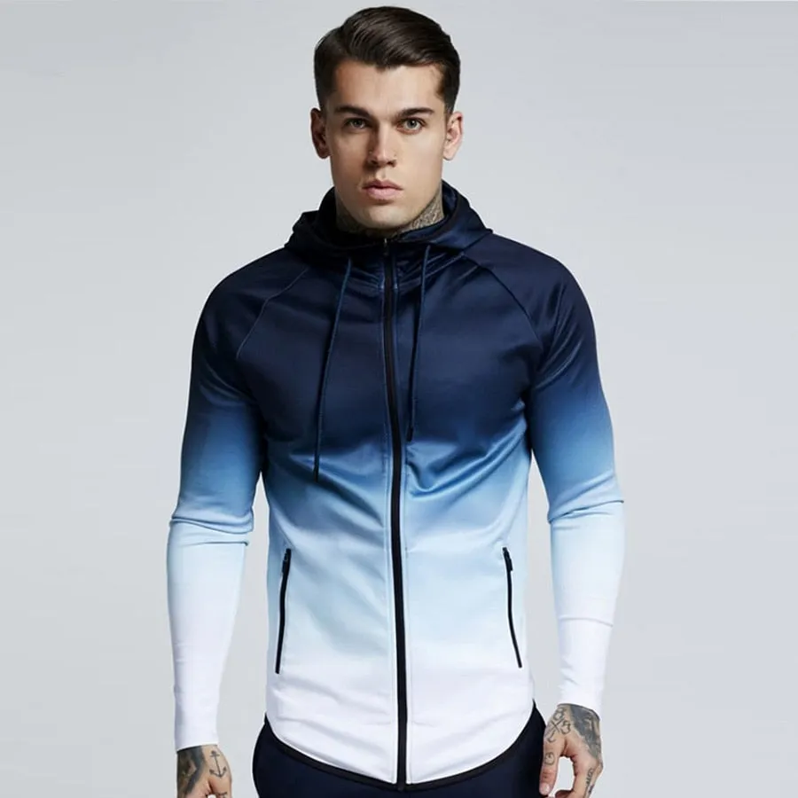 Mens Hooded Running Jacket Gym Training Fitness Sportswear Hiking Jersey Windproof Coat Outdoor Jogging Jackets Men Tracksuit