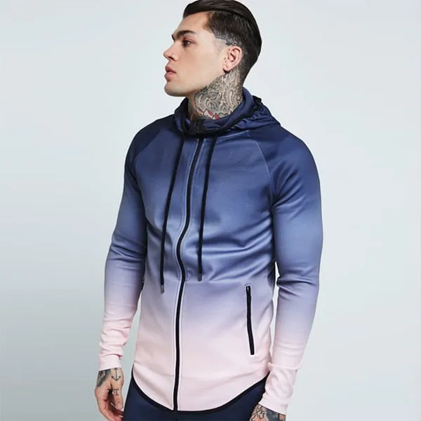 Mens Hooded Running Jacket Gym Training Fitness Sportswear Hiking Jersey Windproof Coat Outdoor Jogging Jackets Men Tracksuit