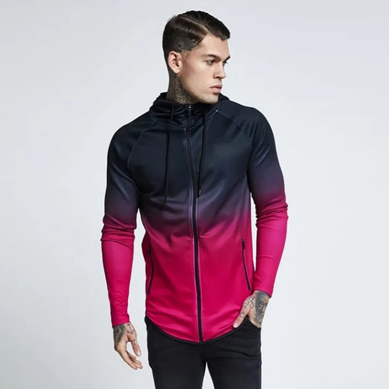 Mens Hooded Running Jacket Gym Training Fitness Sportswear Hiking Jersey Windproof Coat Outdoor Jogging Jackets Men Tracksuit