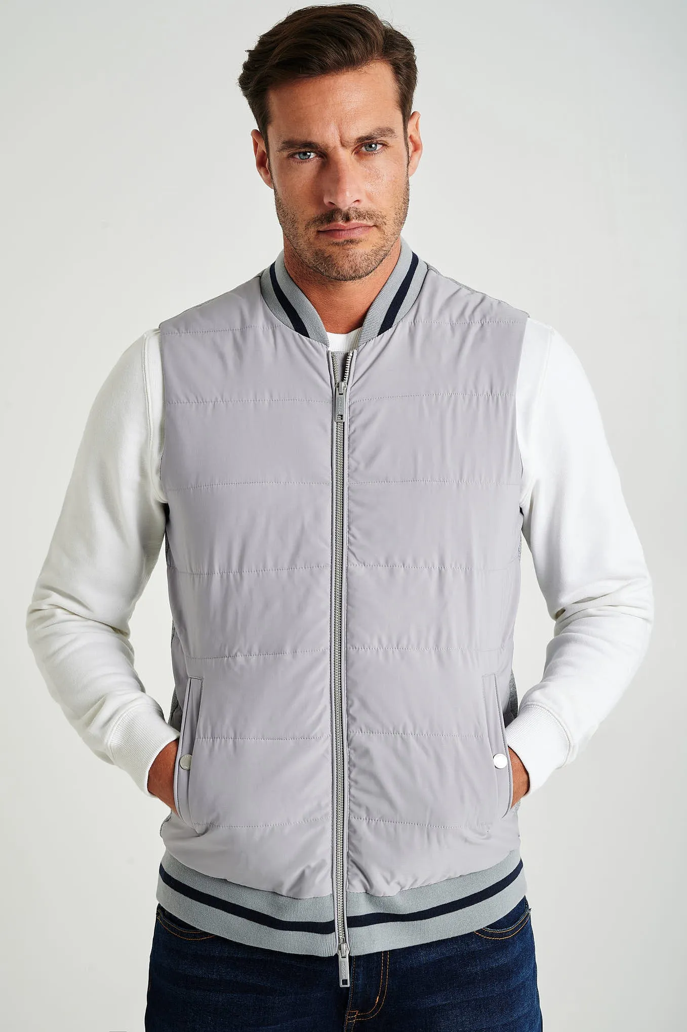 Men's hybrid zip-through vest