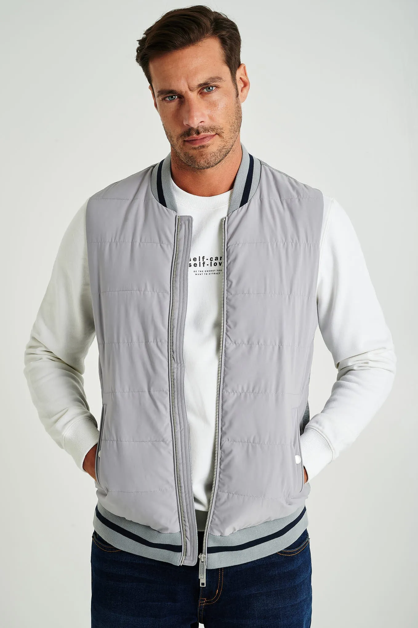 Men's hybrid zip-through vest