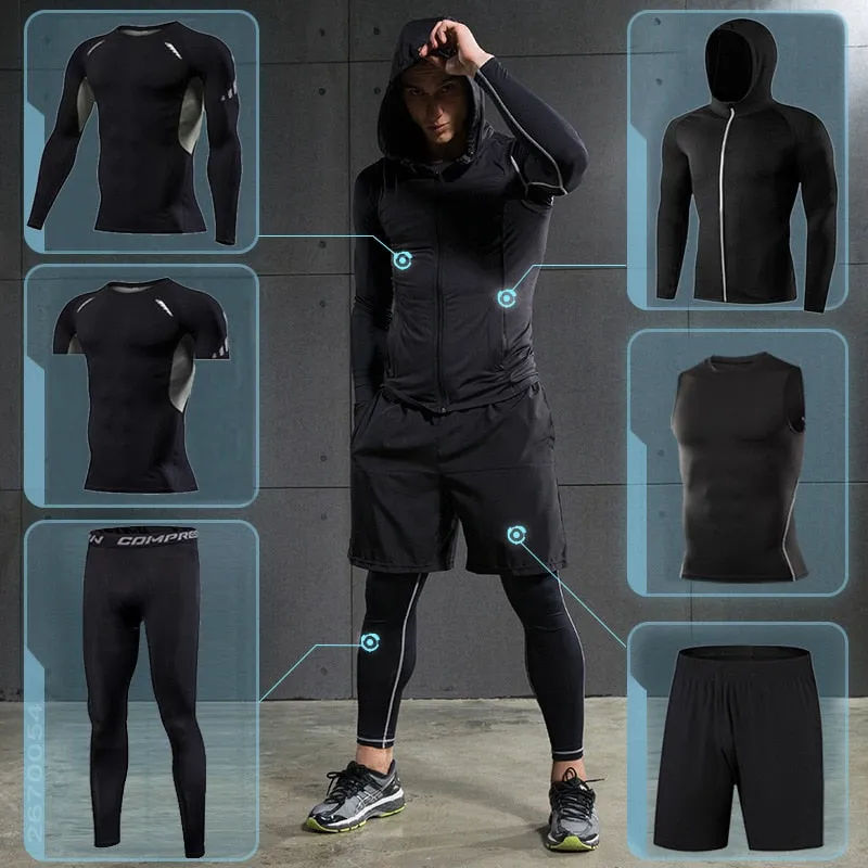 Men's running sets Gym Tight Sport Clothing Basketball Training Tracksuit Fitness Jogging Sports Wear Compression Sports Clothes