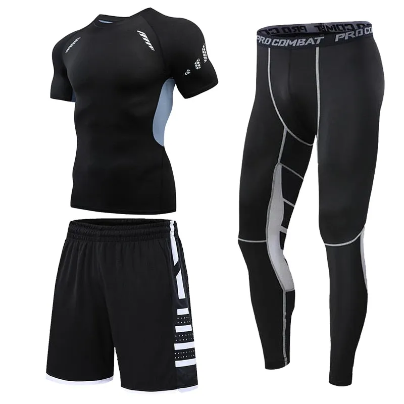 Men's Running Tracksuit Training Fitness Sportswear Set Compression Leggings Sport Clothes Gym Tight Sweatpants Rash Guard Lycra v2