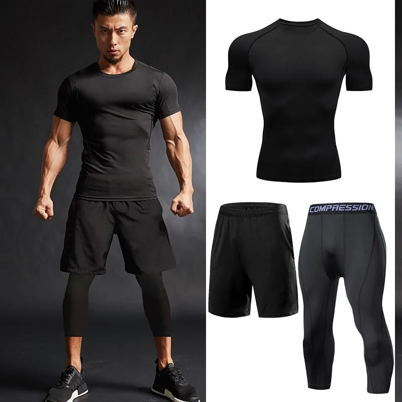 Men's Running Tracksuit Training Fitness Sportswear Set Compression Leggings Sport Clothes Gym Tight Sweatpants Rash Guard Lycra v2