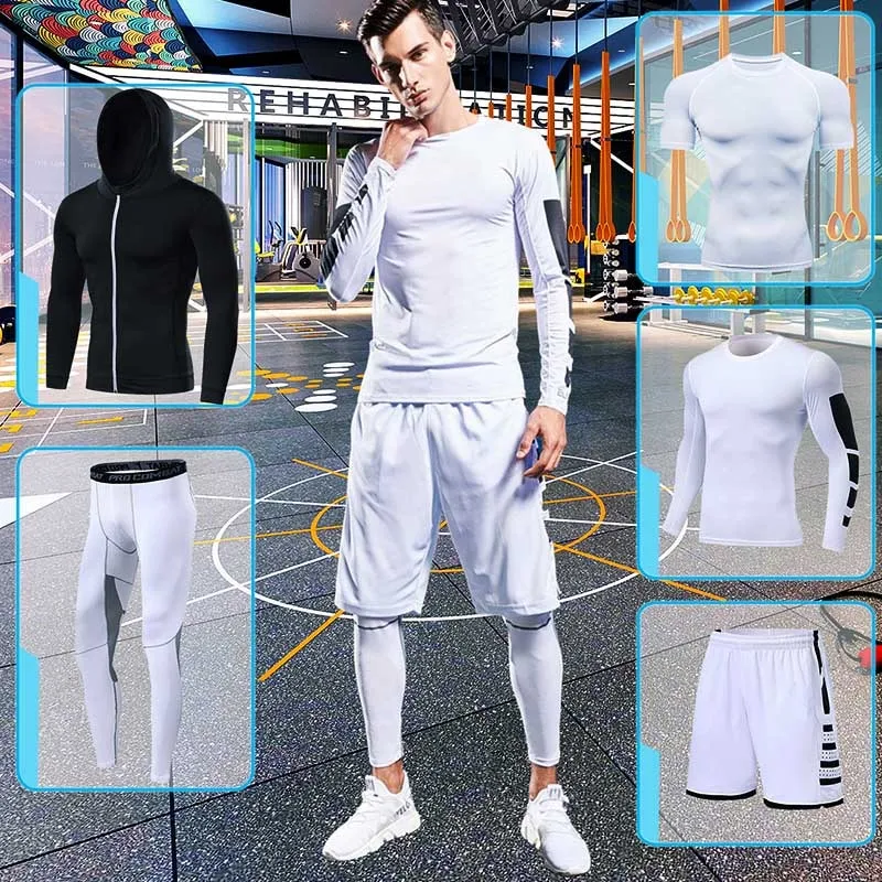 Men's Running Tracksuit Training Fitness Sportswear Set Compression Leggings Sport Clothes Gym Tight Sweatpants Rash Guard Lycra v2