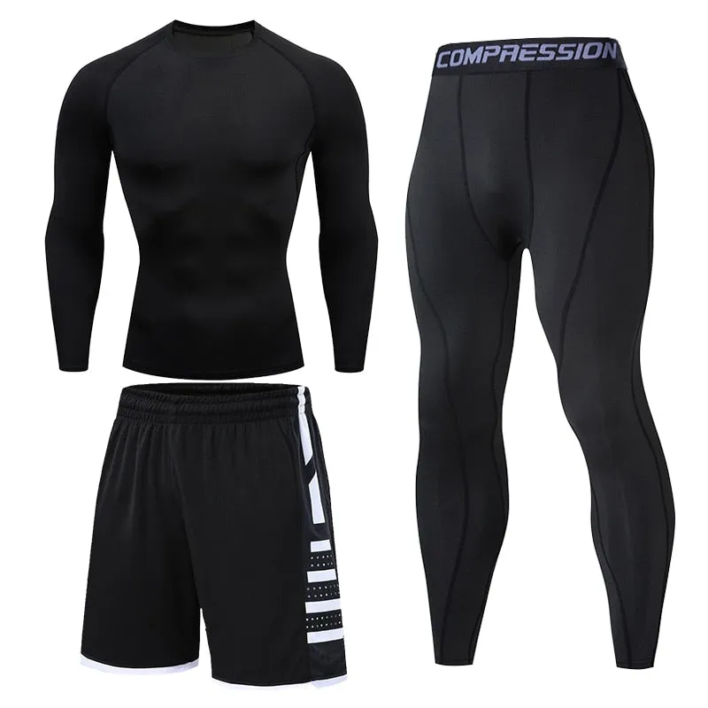 Men's Running Tracksuit Training Fitness Sportswear Set Compression Leggings Sport Clothes Gym Tight Sweatpants Rash Guard Lycra v2