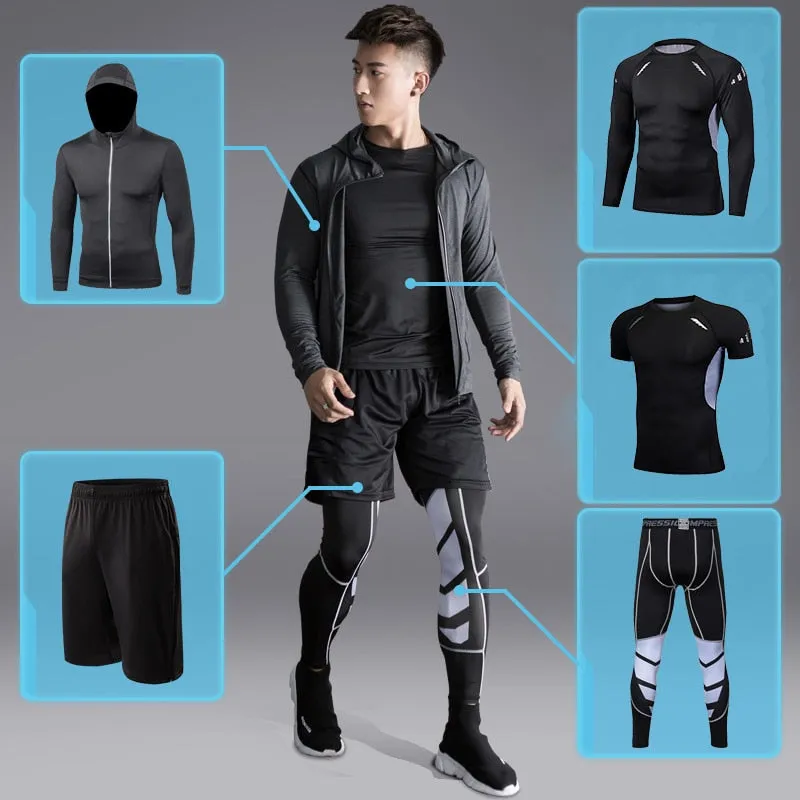 Men's Running Tracksuit Training Fitness Sportswear Set Compression Leggings Sport Clothes Gym Tight Sweatpants Rash Guard Lycra v2