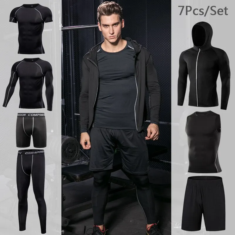 Men's Tight Sportwear Suit GYM Running Fitness Jogging Sport Wear Compression Leggings Training Pants Workout Sport Clothes Sets