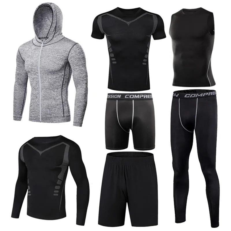 Men's Tight Sportwear Suit GYM Running Fitness Jogging Sport Wear Compression Leggings Training Pants Workout Sport Clothes Sets