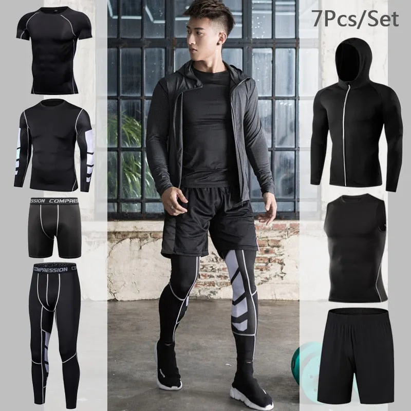 Men's Tight Sportwear Suit GYM Running Fitness Jogging Sport Wear Compression Leggings Training Pants Workout Sport Clothes Sets