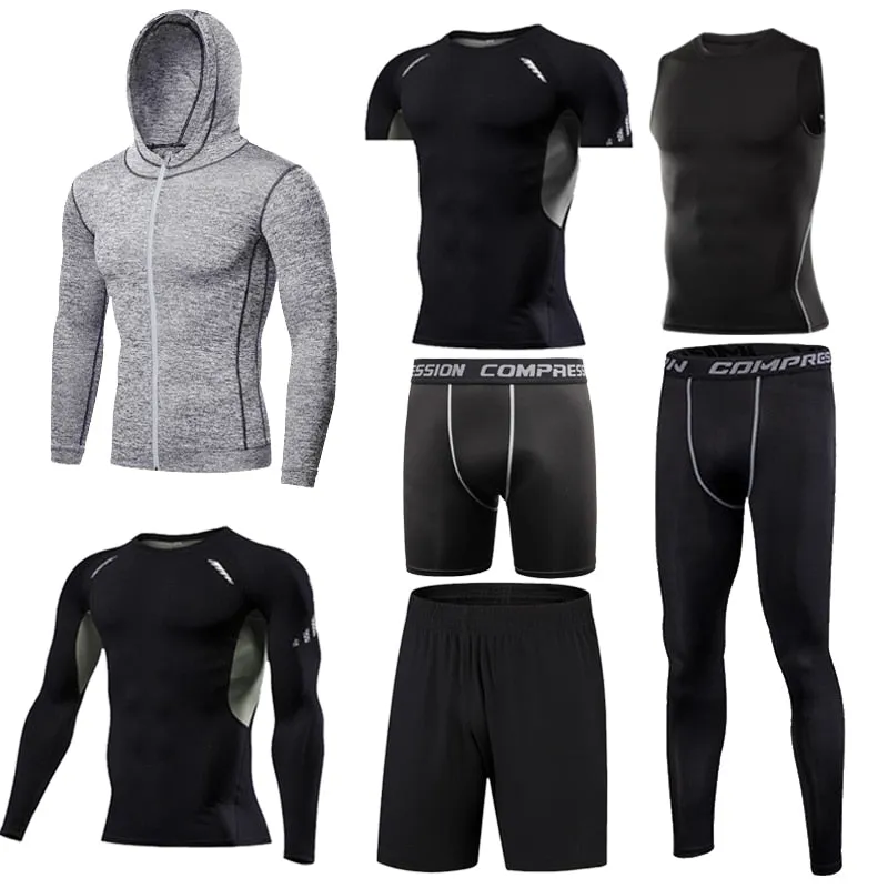 Men's Tight Sportwear Suit GYM Running Fitness Jogging Sport Wear Compression Leggings Training Pants Workout Sport Clothes Sets