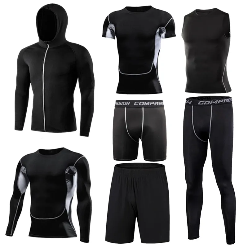 Men's Tight Sportwear Suit GYM Running Fitness Jogging Sport Wear Compression Leggings Training Pants Workout Sport Clothes Sets