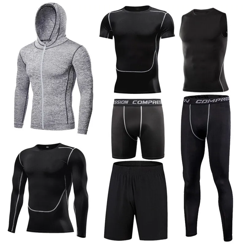 Men's Tight Sportwear Suit GYM Running Fitness Jogging Sport Wear Compression Leggings Training Pants Workout Sport Clothes Sets