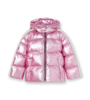 Metallic Hooded Puffer Jacket Pink