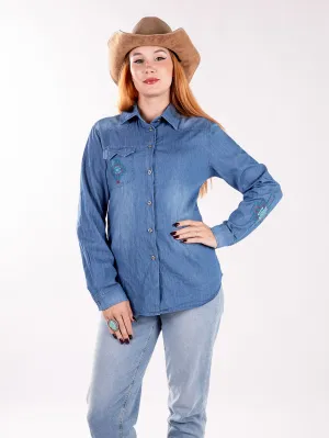 Montana West Women Embroidered Aztec Long Sleeve Chambray Shirt MW-S1002 (Prepack 7 Pcs)