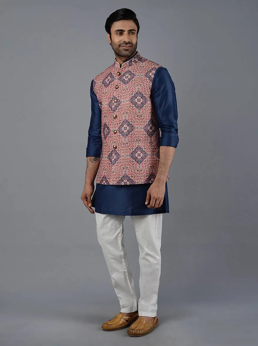 Multicolor Printed Regular Fit Bandhgala Jacket | Azania