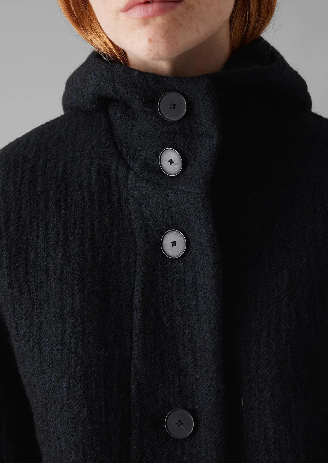 Navy Wool Hooded Coat, Dark Navy