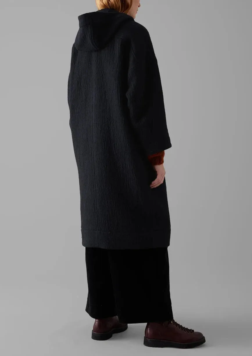 Navy Wool Hooded Coat, Dark Navy