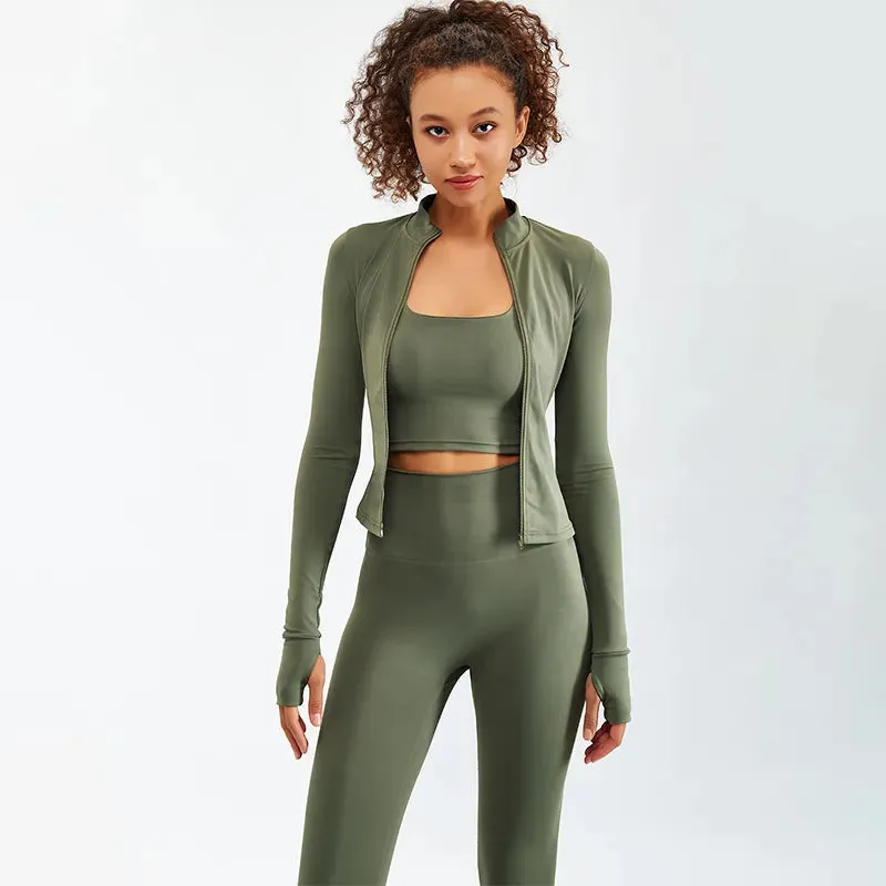 Newest Zipper Long Sleeve Yoga Set 2PCS High Waist Fitness Sport Gym Suit Sportwear Women Set Workout ClothesTracksuit Academic