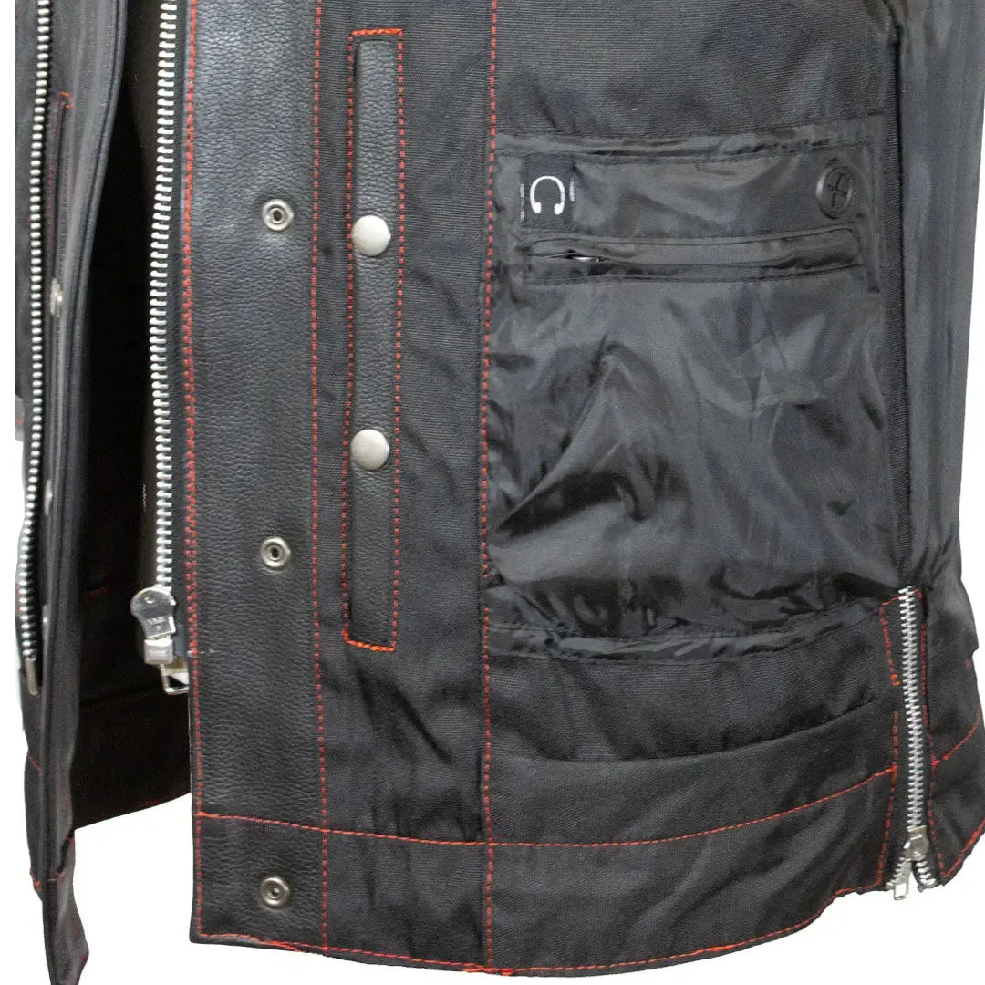 Open Road Men's Upside Leather with Red Stitched Diamonds  Vest