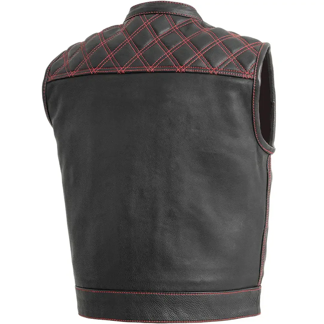 Open Road Men's Upside Leather with Red Stitched Diamonds  Vest