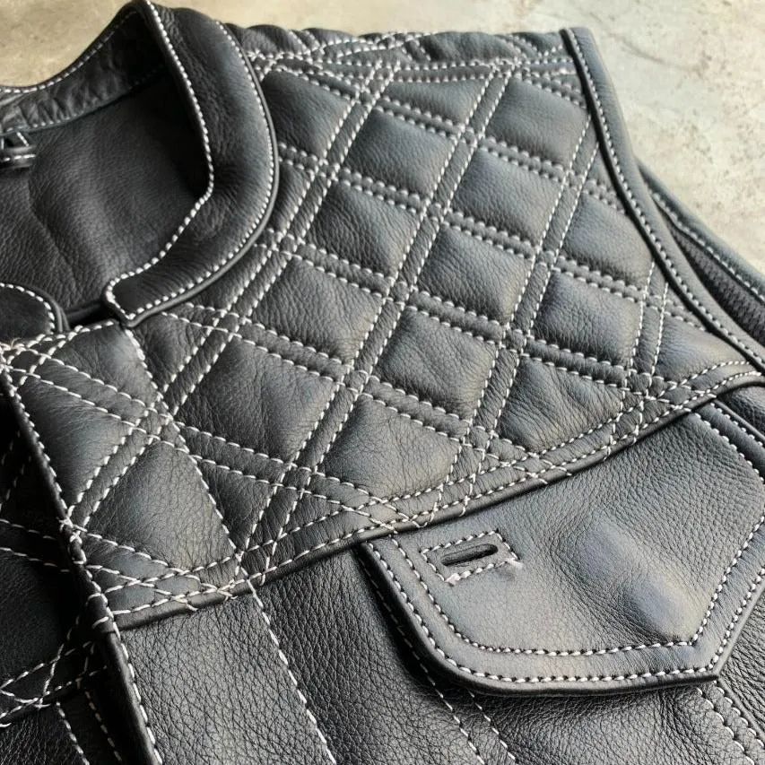 Open Road Men's Upside Leather with White Stitched Diamonds Vest