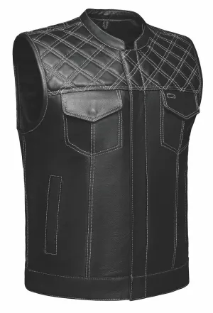 Open Road Men's Upside Leather with White Stitched Diamonds Vest