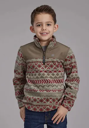 Roper Boy's Aztec Print Microfleece Pullover (Olive/Red) - Children's Jacket