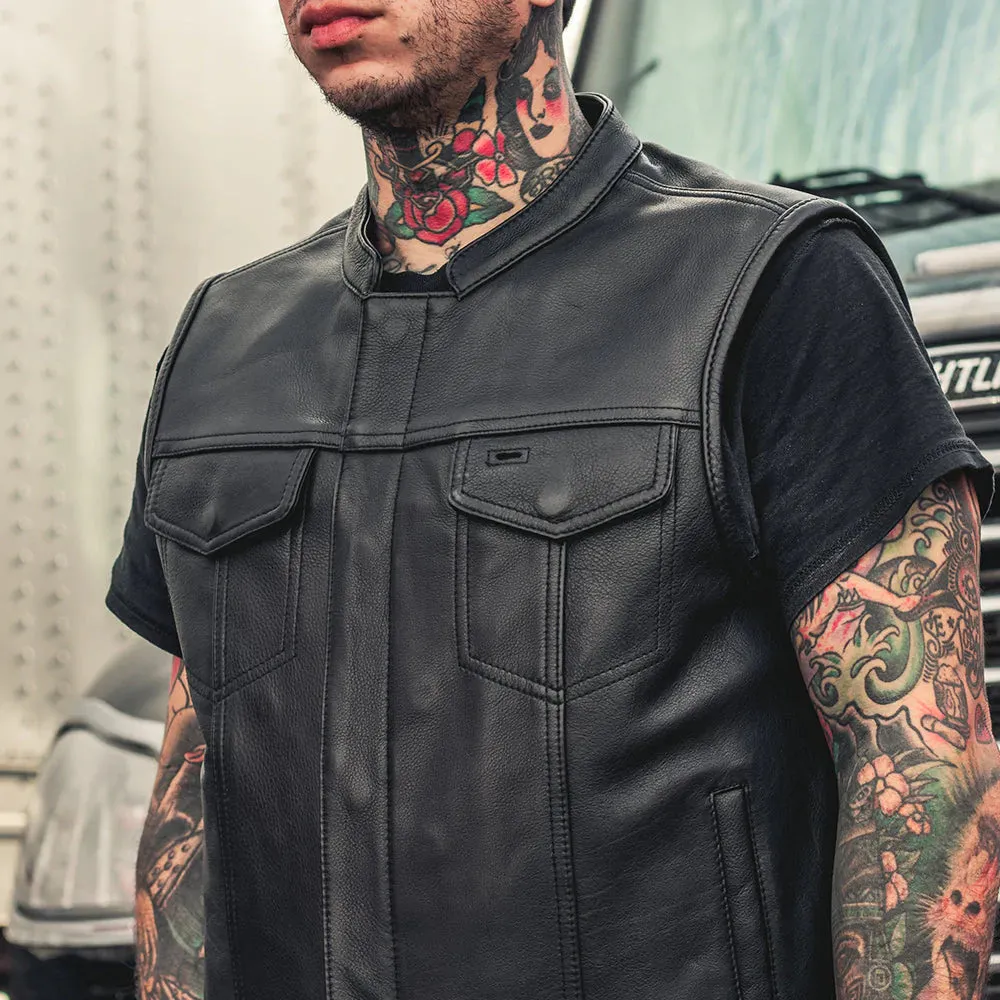 Sharp Shooter (Black) Men's Motorcycle Leather Vest