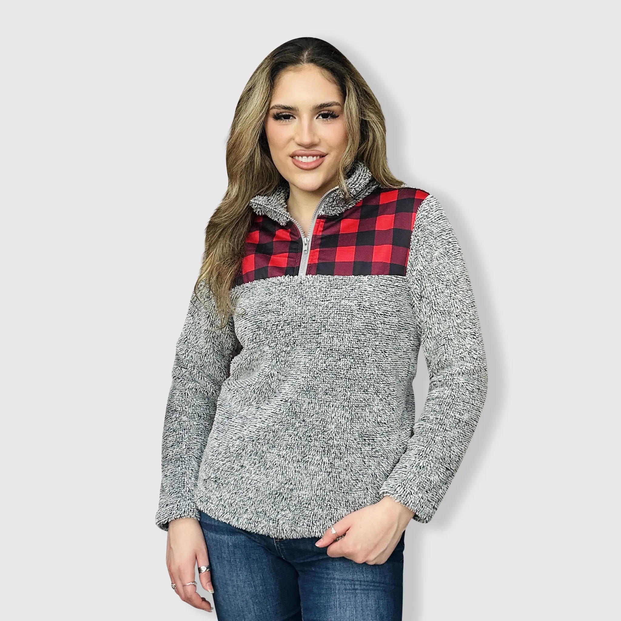 Sherpa Gray Plaid Pullover Women