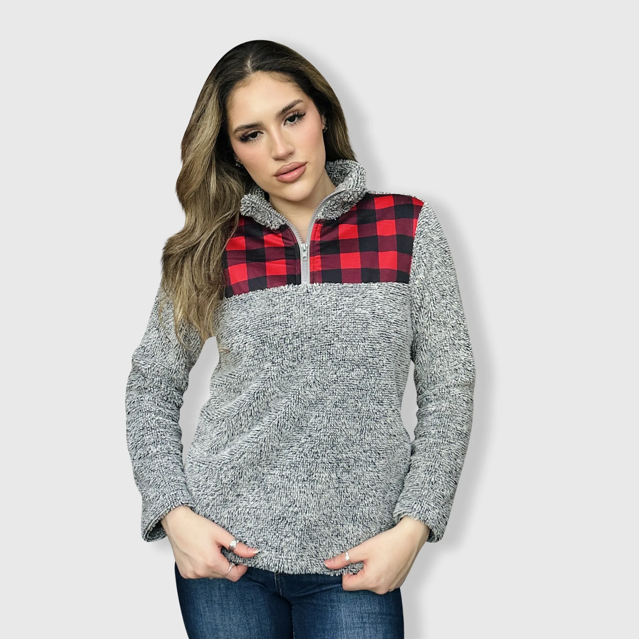 Sherpa Gray Plaid Pullover Women