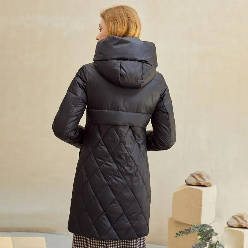 Simplee Elegant warm parka winter coat with hat