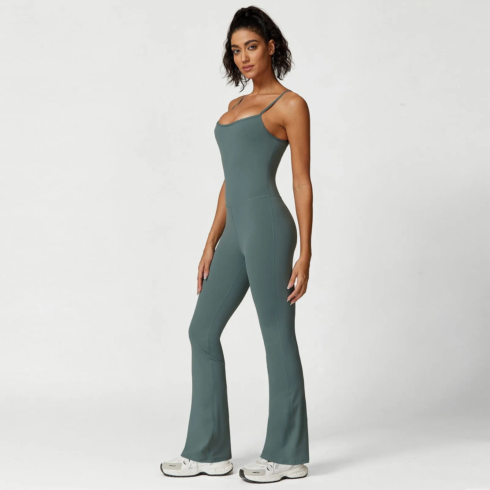 Spaghetti Strap One Piece Jumpsuit Casual Running Fitness High Elastic Tight Long Yoga Clothes Women