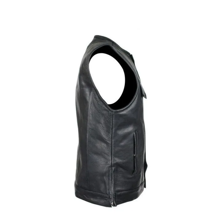 Split Cowhide Leather Vest With Gun Pockets, MV8030-ZIP-SS-DL