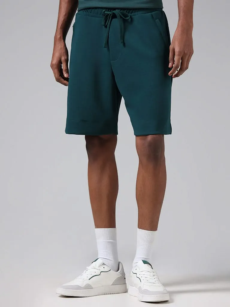 Studiofit Solid Green Relaxed-Fit Mid-Rise Running Shorts