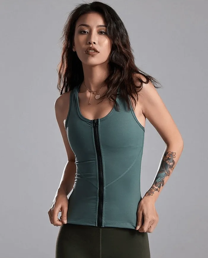 Stylish Elastic Women's Tank Top With Zipper / Sportswear - SF1275