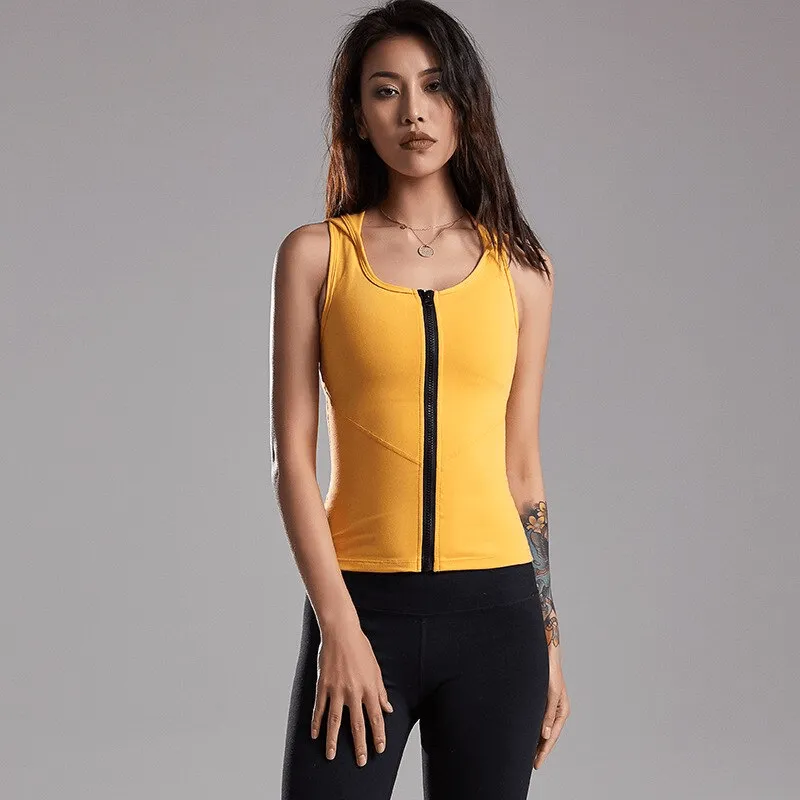 Stylish Elastic Women's Tank Top With Zipper / Sportswear - SF1275